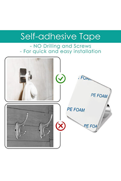 OEM Stainless Steel Self-Adhesive Bathroom Hook Set, 4 Pieces, 4.5cm, Silver