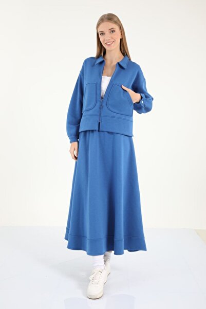 My City 5383 - Stylish Comfortable 3 Thread Sh Fleece-Lined Short Jacket Skirt Women's Set