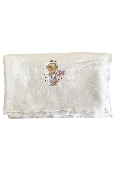 PRICHINDEL Pătură albă pentru botez, Înger roz