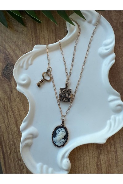 My Joyas Design ZR Model İkili Cameo Kolye Seti 42cm