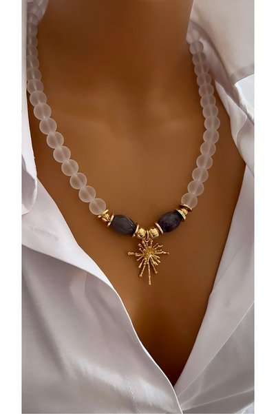 nevaastil takı & aksesuar Amethyst Natural Stone Design Necklace Multi Necklace Gift Necklace Gift Pendant Trend Necklace Natural Stone Necklace
