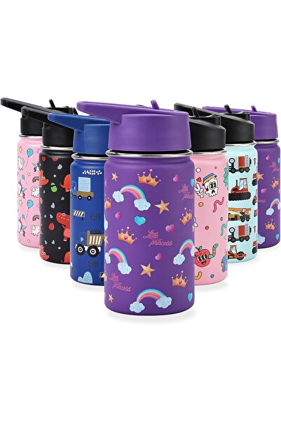 Lawazim Stainless Steel Children's Water Bottle - Purple Little Princess Pattern, 350 ml (12 oz), In