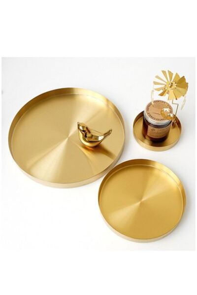 Arabest Round Metal Decorative Tray, Tray for Organizing Cosmetics, Jewelry, Cutlery