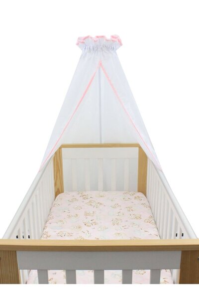 PRICHINDEL Voile canopy with pink tassels, 300 x 160 cm, white