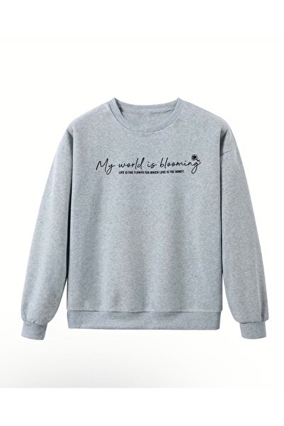 FAVORİST My World Is Blooming Printed Circular Neck Sweatshirt