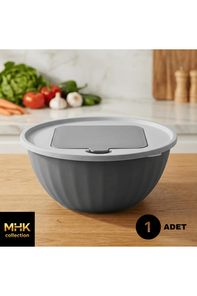 MHK Collection Practical Kitchen 2.5 Lt Mixing and Storage Container with Lid and Grater Anthracite