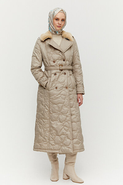 Setrms Suni Kürk Yakalı Kapitone Kruvaze Mont