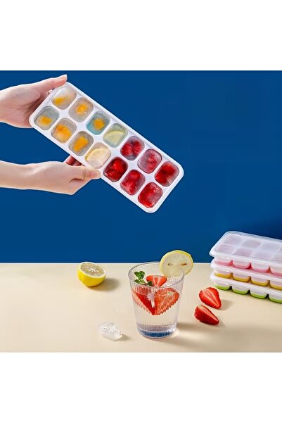 bimbambom 12-Cavity Non-Stick Silicone Base Ice Mold with Plastic Lid