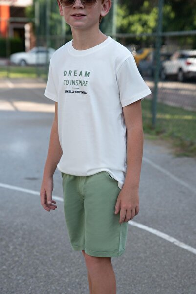 Breeze Boy's Shorts Set with Embossed Lettering Printed Ages 5-10, Ecru