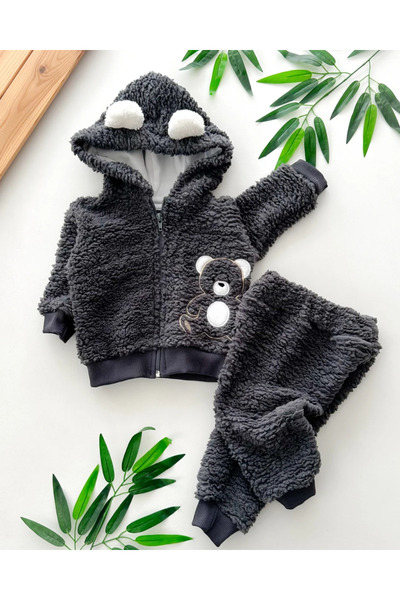 hümabebe Yanda Teddy Bear Embroidery Hooded-Piece Welsoft Winter Set with Zipper