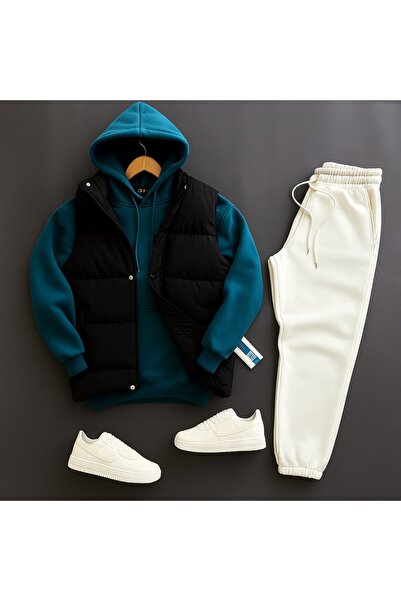 THEGENTMAN Men's 3 Thread Tracksuit with a down Vest (Soft Puff Fabric)
