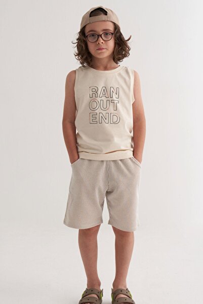Breeze Boy's Shorts Set, Zero Sleeve, Lettering Printed Laces, Accessories, Ages 8-14, Cream