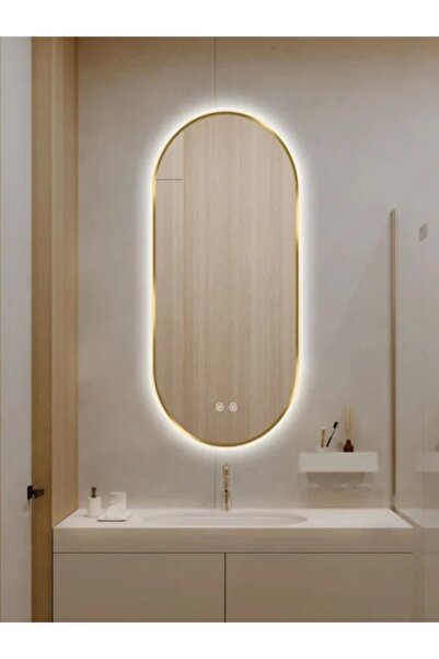 Smack LED Bathroom Mirror, 50x100 cm, Defog, Gold Frame, 3 Light Types