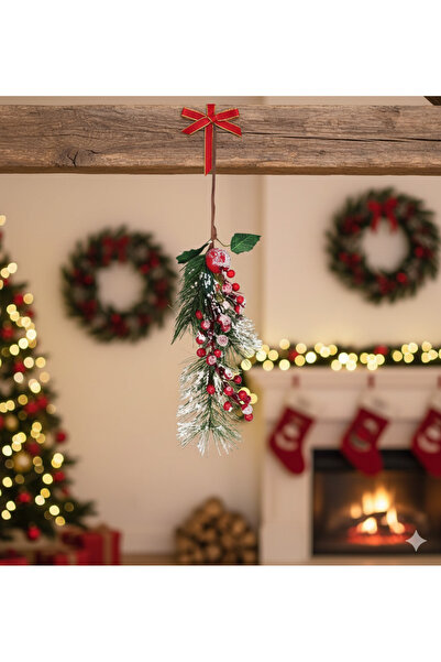 DODOMAR 40 cm – Ornament decorativ pentru ramură de pin de Crăciun, cu conuri și fructe de pădure, înzăpezit