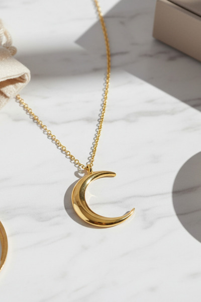 ZOLESSA Kadın 925 Ayar Gümüş Ay Kolye Minimal Uzun Hilal Kolye Zarif Kadın Go...
