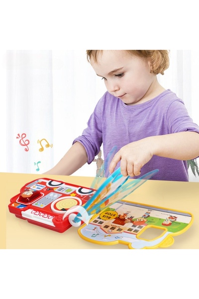 Ominii حافلة مدرسية تعليمية مبكرة، كتاب قابل للرفع، ألعاب سمعية وبصرية، لعبة تعليمية تفاعلية