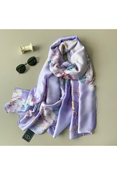 tomrisboutique Lüks Vual İpek Şal Hijab Fular Scarf Shawl Çiçekli Desen 90 x 180