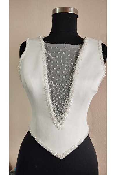 parlakmoda Beyaz işlemeli abiye gelinlik