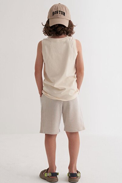 Breeze Boy's Shorts Set, Zero Sleeve, Lettering Printed Laces, Accessories, Ages 8-14, Cream