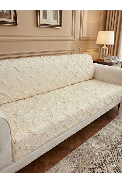 NEREZ TEKSTİL Şönil Bohem Sakallı Kaymaz Koltuk Örtüsü 180x220 cm | 3 Kişilik...