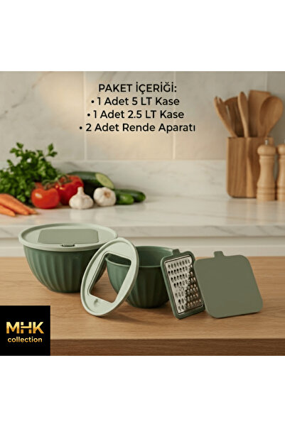 MHK Collection Two Size Grater Set with Bowls Green (2.5 & 5 Lt)