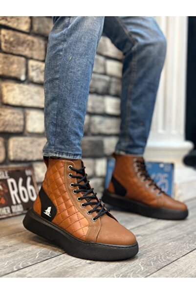 BOA BA0159 Lace-up Dark Tan Quilted Men's High Sole Sports Boots