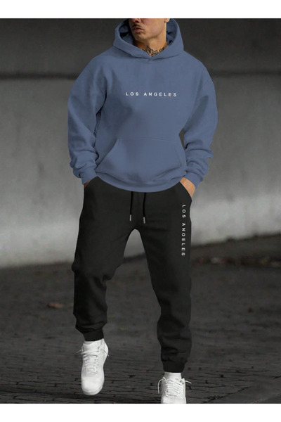 Velostra Casual Los Angeles Printed 3 Thread Comfortable Winter Thick Bottom Top Hooded Sweatsuit Set