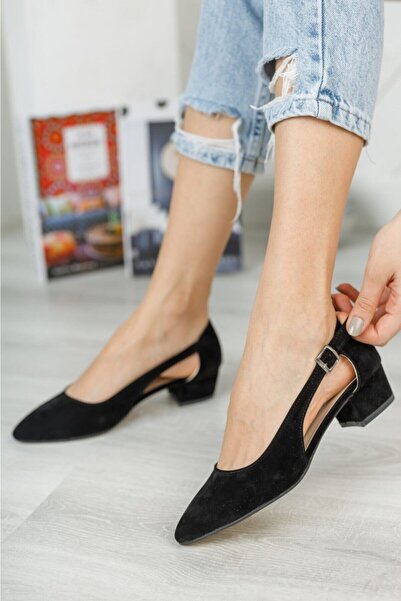 Nirvana Women's Black Suede Side Open Heeled Shoes