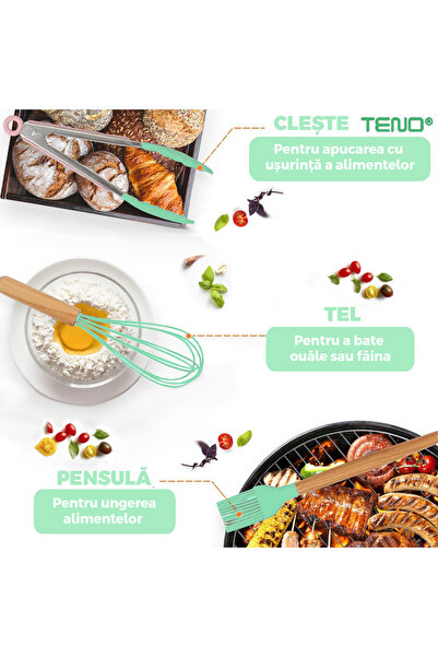 Teno ® 12-Piece Kitchen Utensil Set, food-grade silicone, heat-resistant, non-stick, green