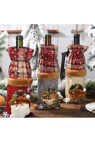 arredamento Yılbaşı Temalı Şarap Kılıfı Çantası Noel 1 Adet