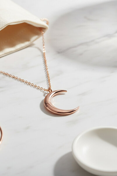 ZOLESSA Kadın 925 Ayar Gümüş Ay Kolye Minimal Uzun Hilal Kolye Zarif Kadın Ro...