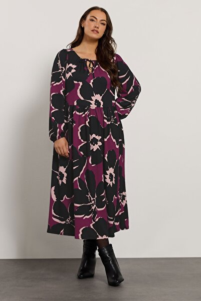 Stil Diva Plus Size V-Neck Long Sleeve Wrinkle Fabric Maxi Dress 616397