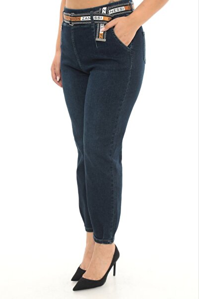 ZANESSI Plus Size Mom Belted High Waist Denim Women's Pants
