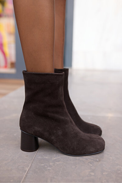 ANGELİNA JONES Jorvi̇k Women's Brown Genuine Leather Suede Heelled Boots