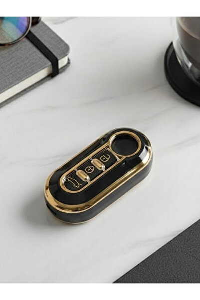 BİVİUM Fiat Fiorino Doblo 500 Ducato Punto Bravo Boxer Jumper Uyumlu 3 Buton Nano Anahtar Kılıfı Siyah Gold