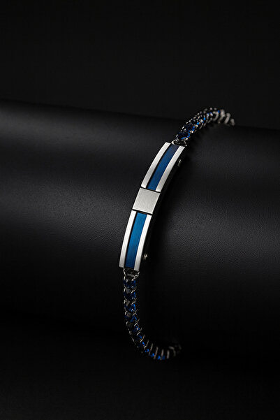 OSMANLI GÜMÜŞ سوار رجالي من الفولاذ - سوار رجالي من الفولاذ مرصع بحجر الزركون...