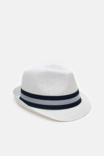 REDTAG Men White Fedora Hats With Band