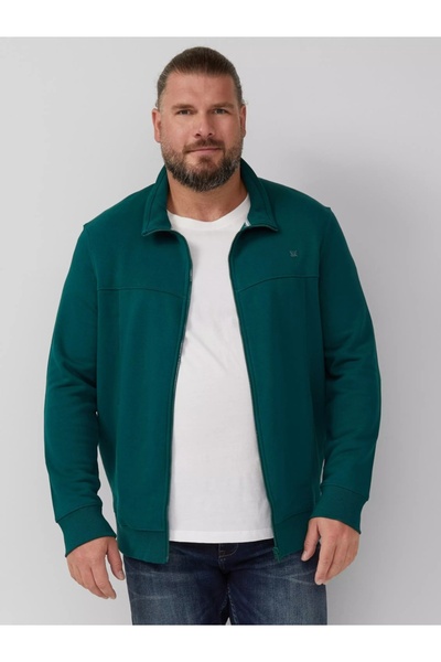 s.Oliver Bluză bărbătească mărimi mari, cu guler înalt și fermoar, croială re...