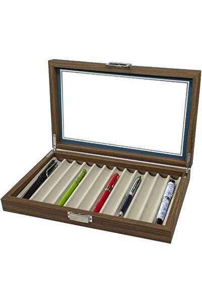 ALMEKAQUZ 12-Slot Black Walnut Wooden Pen & Jewelry Display Box