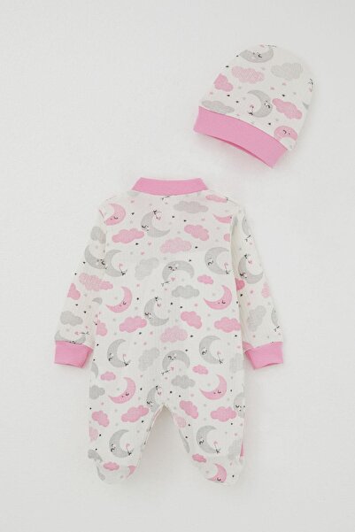 Breeze Baby Girl Booties Romper Sky Themed Sleepy Moon Patterned 0-6 Months, Ecru