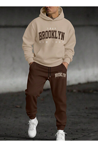 Velostra Daily Brooklyn New York Printed 3 Thread Comfortable Winter Thick Bottom Top K Hooded Tracksuit Set