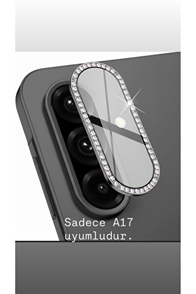 SOLİD CASE Samsung Galaxy A17 Compatible Metal Decorated Stone Tempered Lens Protector