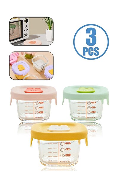 Generic Leon Home 3 Pieces Square Baby Food Containers, Reusable Storage Jars