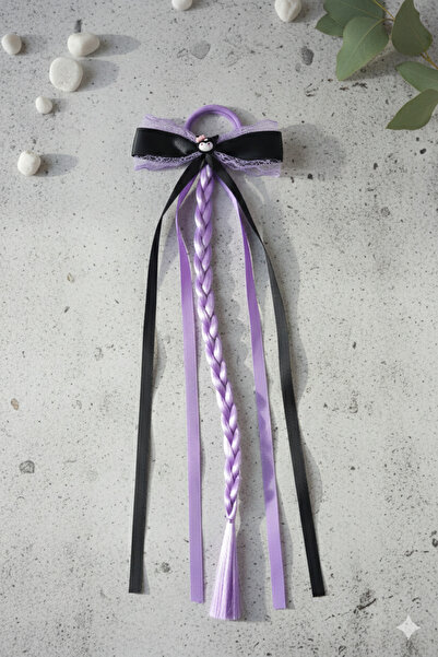 DEMİR ACCESORİES Kız Çocuğu Kuromi Yapay Saç Detaylı Lastikli Fiyonk Kurdale ...