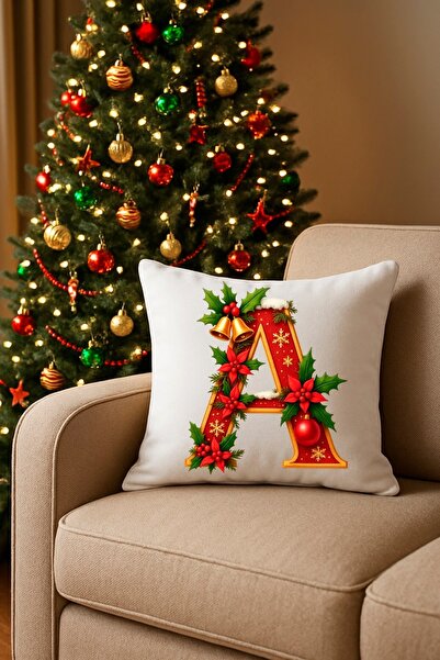 MİNOZA Цифрово отпечатана червена декоративна калъфка за възглавница с буква ...