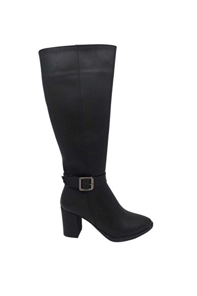 Zerhan 701 حذاء نسائي أسود طويل بسحاب وكعب سميك