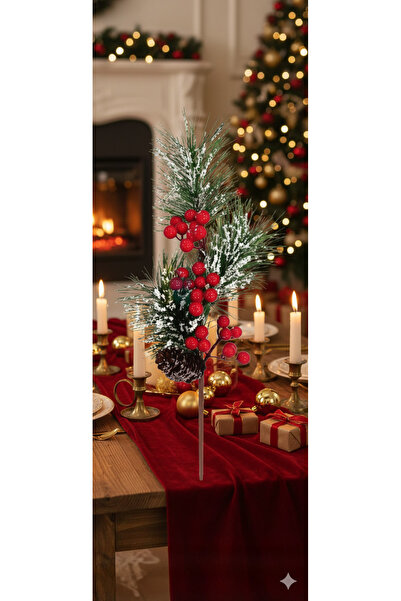 DODOMAR 45 سم - فرع صنوبر عيد الميلاد المزخرف بالتوت والكوزاكلات المغطاة بالثلج