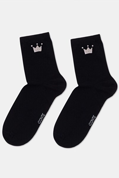 Conte Elegant Women's cotton socks with glitter print Queen, Conte Classic 430 - White, 36-37 (23)