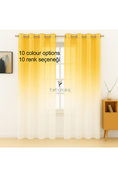 farbateks Melon Orange Color Colorful Rustic Eyelet Tulle Curtain Gradient Color Transitioning Tulle Curtain
