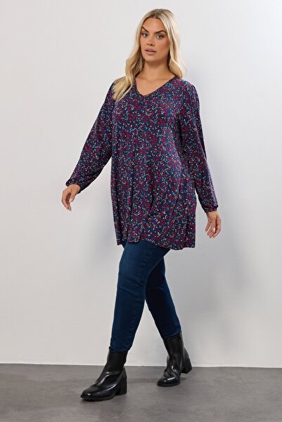 Stil Diva Plus Size V-Neck Long Sleeve Floral Print T-Shirt 322979